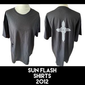 Sun Flash Shirts 2012 Men's Black & Silver Hanes Cross Design Shirt Size XL